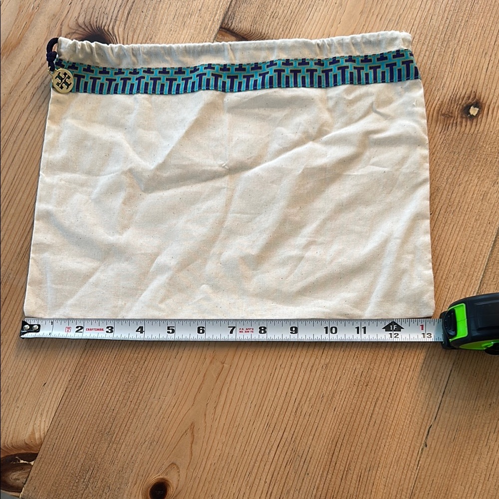 Tory Burch Cream Pouch with Blue and Green Trim